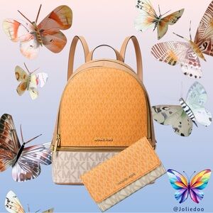 Michael Kors Orange and Beige Backpack with Wallet NWT